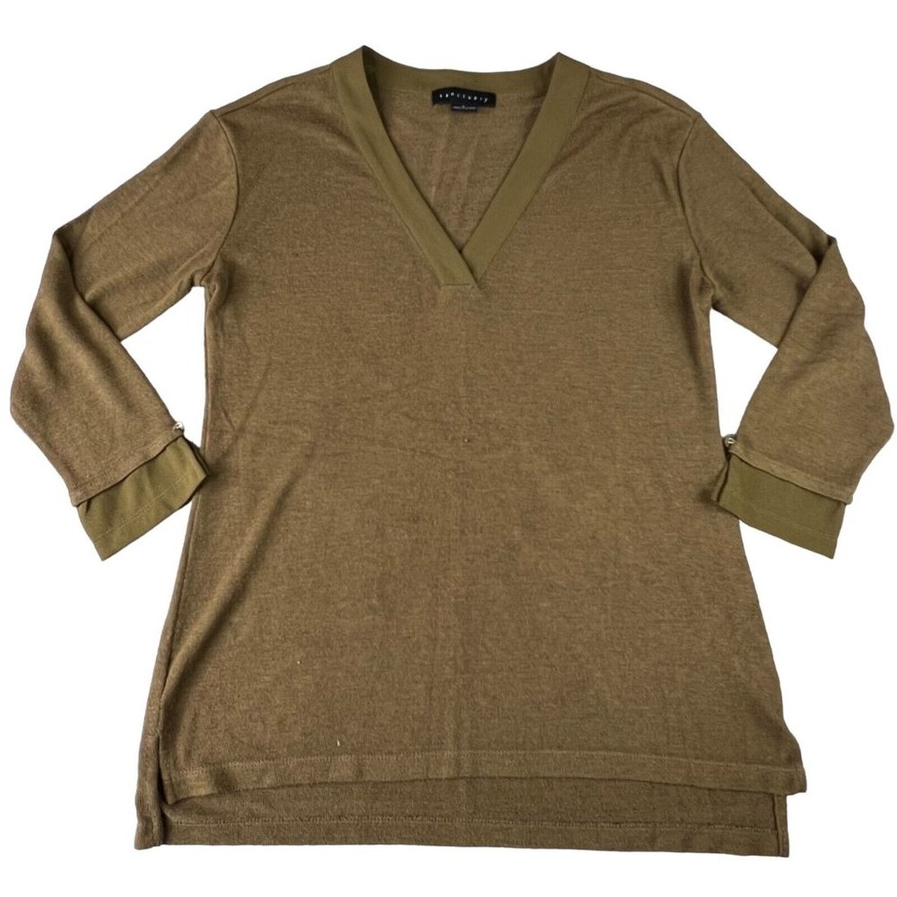 Sanctuary Womens Knit Sweater Top Size Small V-Neck 3/4‎ Sleeve Olive Green